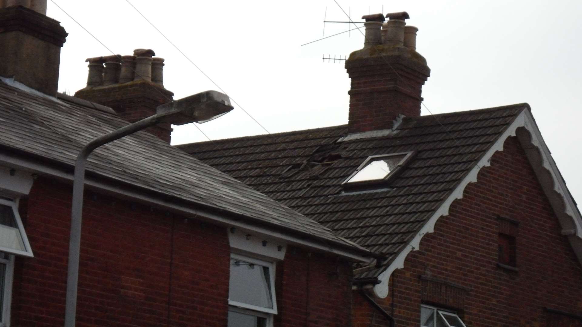 Damage to a roof in Edward Street, Southborough, after a lightning strike