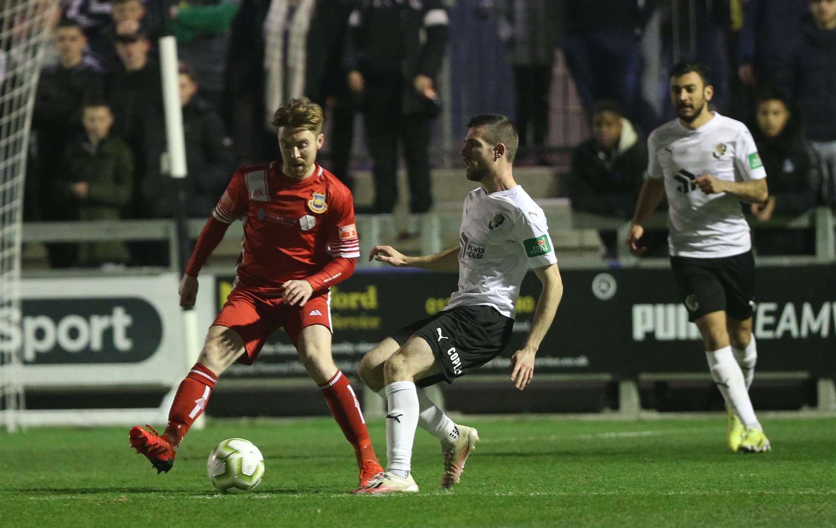 Danny Leonard on the ball for Dartford during their 2019/20 Kent Senior Cup final win over Whitstable. Picture: PSP Images (53314333)