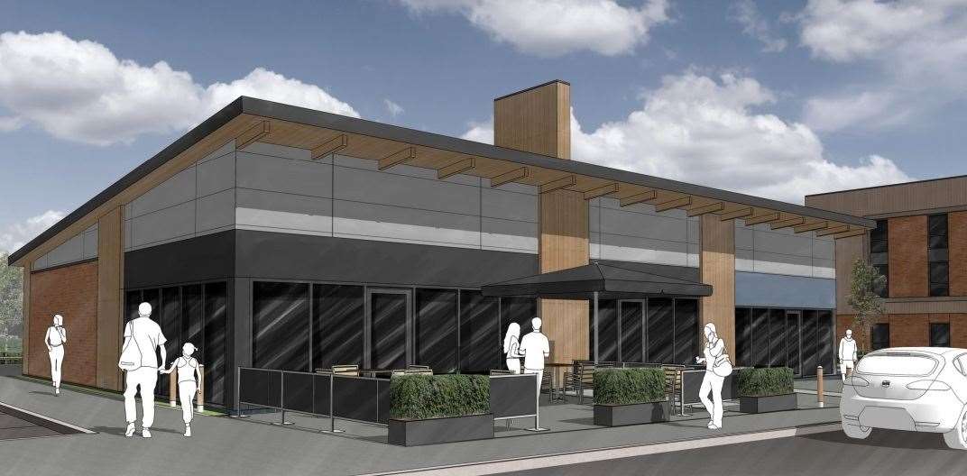 A CGI of the proposed terrace of shops next to the approved Aldi
