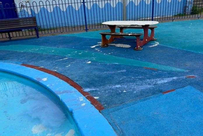 The glass and paint thrown in the pool at the Sheppey Leisure Complex. Picture: Sheppey Leisure Complex