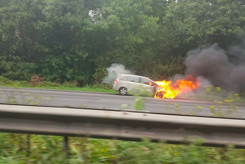 The car has burst into flames on the M20. Picture: @niamhhoulan