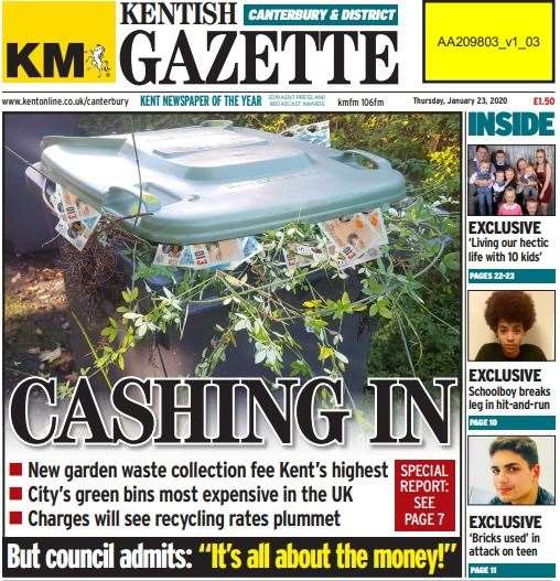 The Kentish Gazette's front page in January revealing the new charge