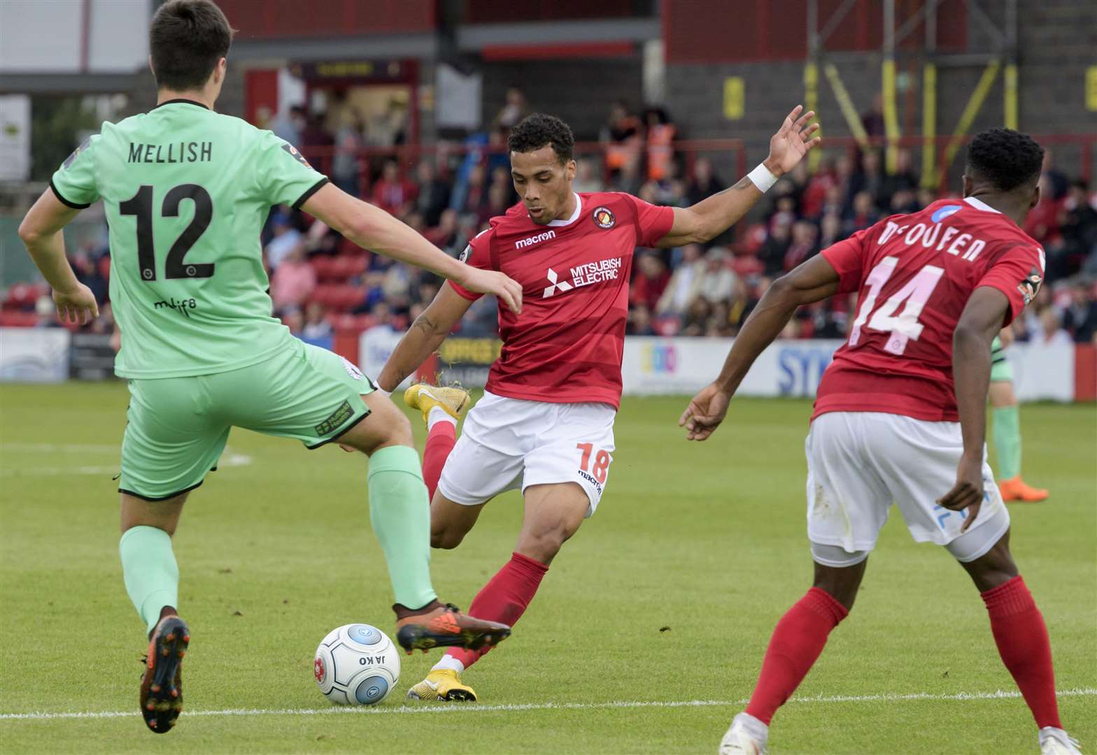 Corey Whitely takes aim at the Gateshead goal Picture: Andy Payton