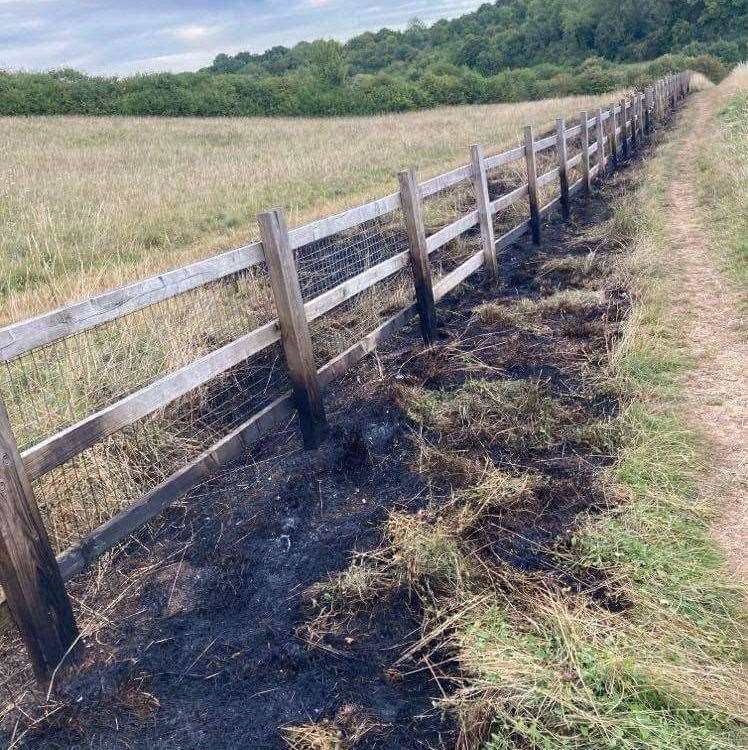 Grass and fencing burned in fields in the Horsted Valley