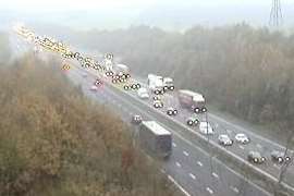 Queuing traffic on the M25 in Kent after an accident. Picture: Highways Agency