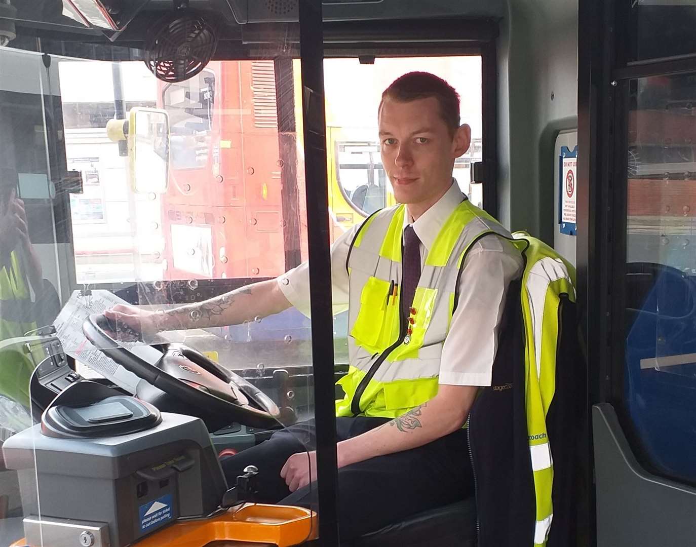 Kieran Greig helped save a passenger's life after they became ill on a bus journey in Hythe. Picture: Stagecoach
