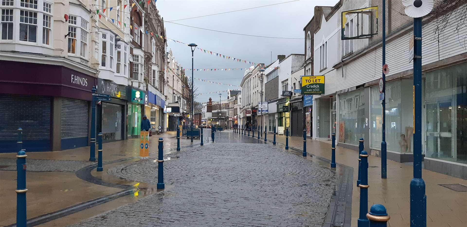 Biggin Street in the town centre, deserted during this year's pandemic lockdown.