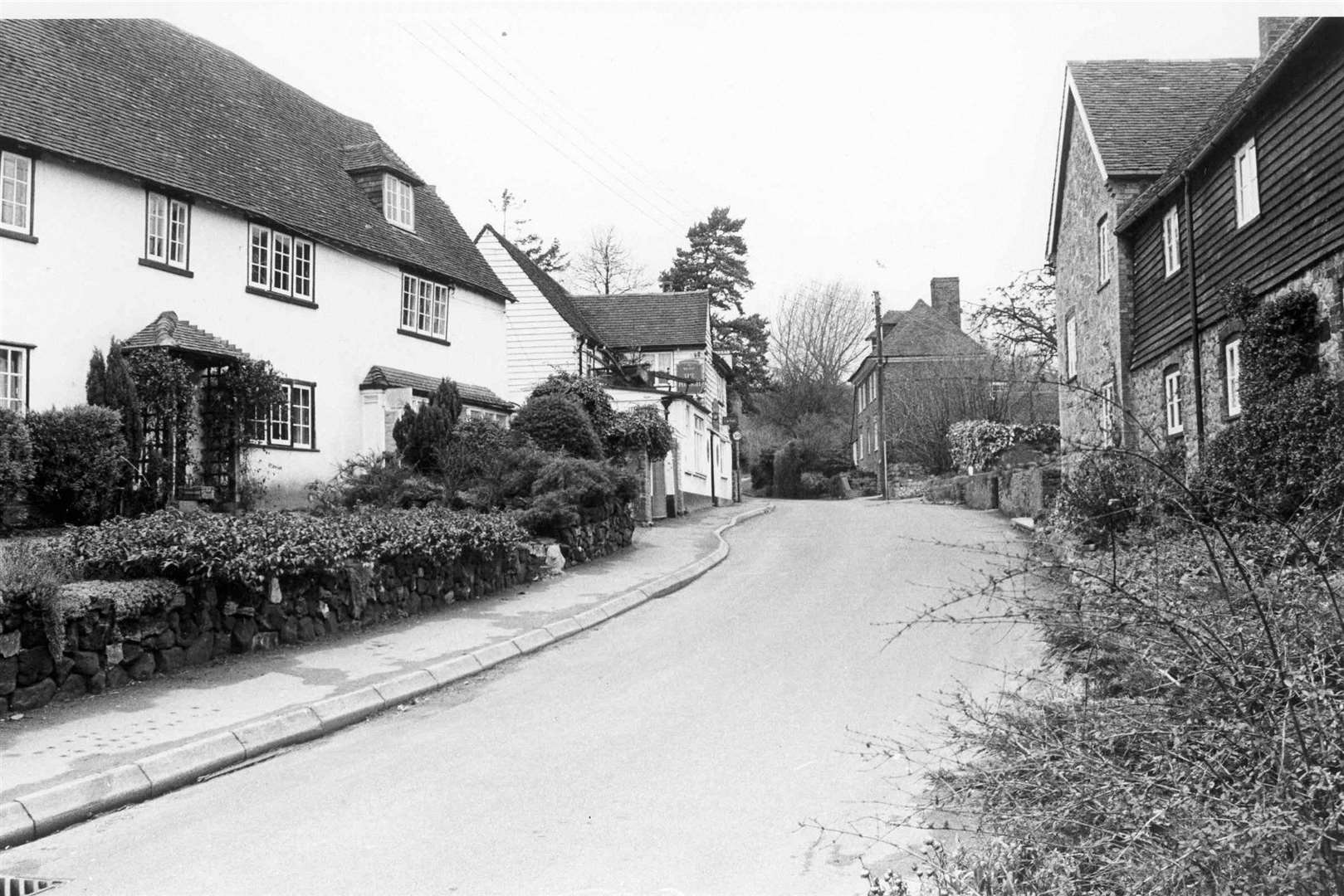 The Plough public house on the left. Pictured in 1985