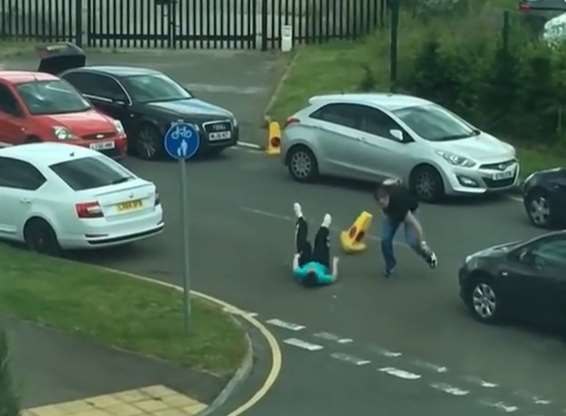 Road rage incident at The Bridge estate, Dartford. Fight breaks out between two men.