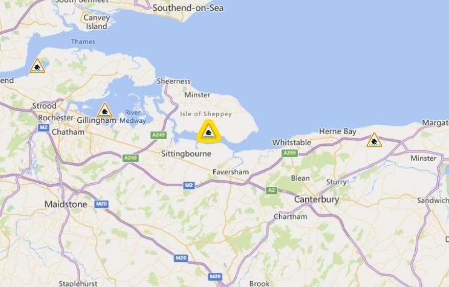 Flood warnings have been issued across the north of Kent
