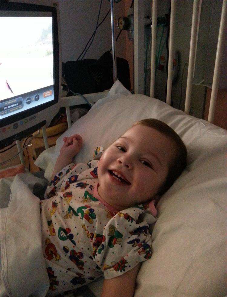 Archie Page, now two, recovering from surgery at the Evelina Children's Hospital in London.