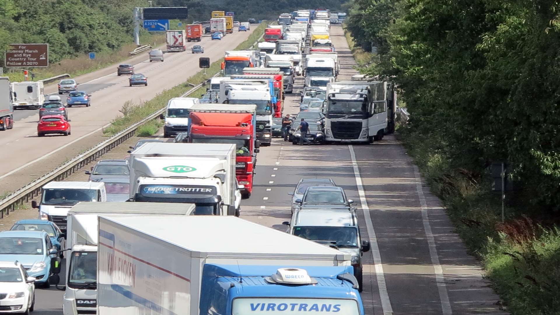 A lorry collided with a car on the M20