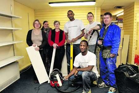 Shop being refurbished with the help of staff from the Royal Bank of Scotland Group.
