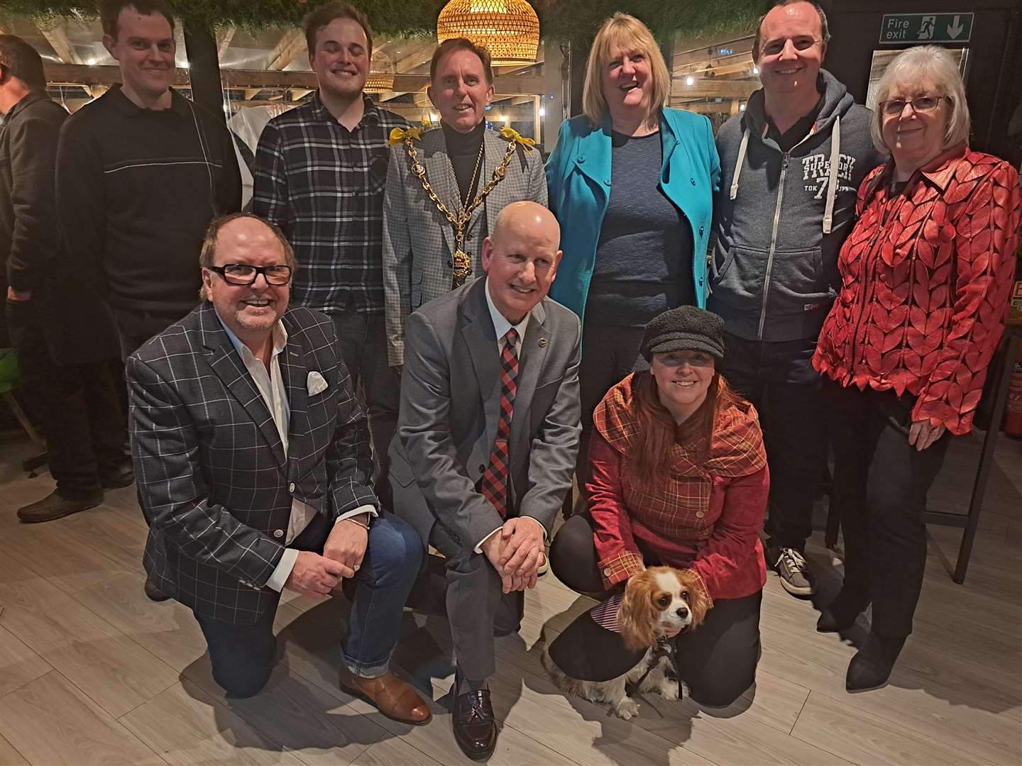 The River Festival team with the Mayor: back row from left: Kevin Arrowsmith, Stuart Older, Angela Vincent, Mike Whitcombe, Carol Vizzard, Front Row: Marcus Niblett, Dave Naghi, Clairey Suzanne and mascot Peppermint the dog