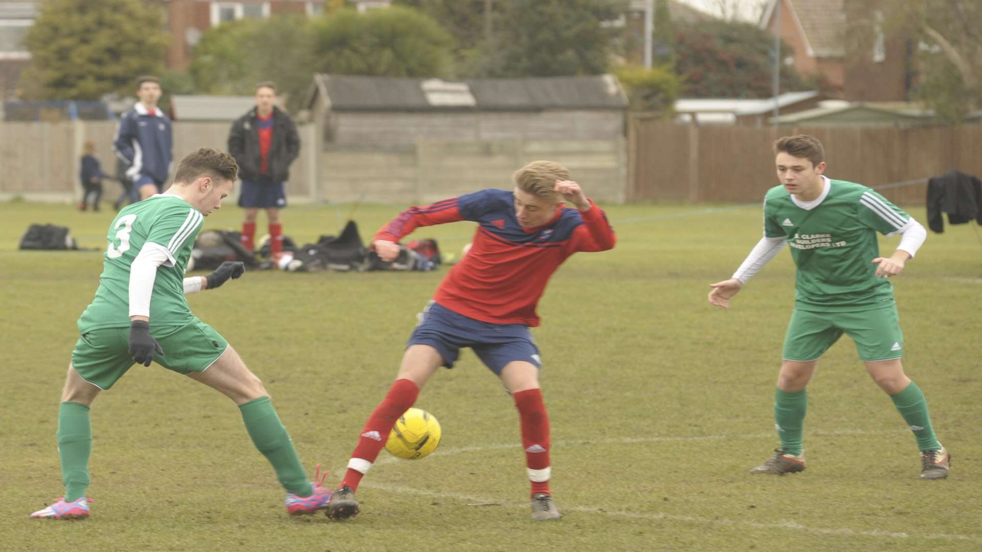 Swallows, red, and Eagles Green went head-to-head in the Under-18 John Leeds Trophy first round Picture: Steve Crispe