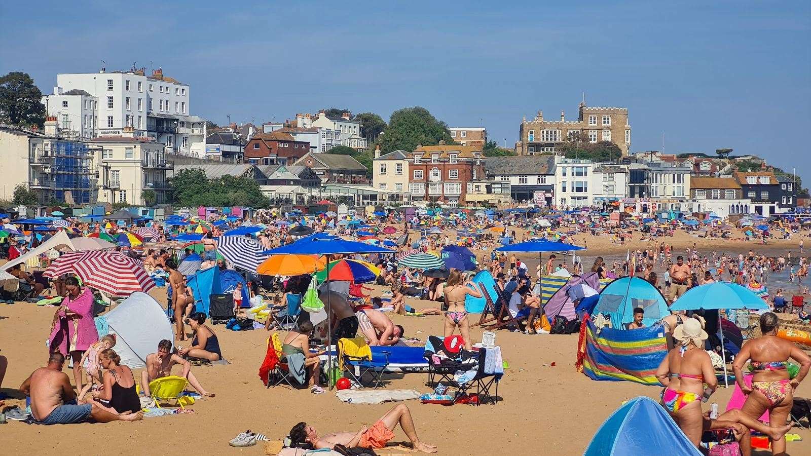 Busy Broadstairs beach this afternoon as temperatures hit 30 degrees