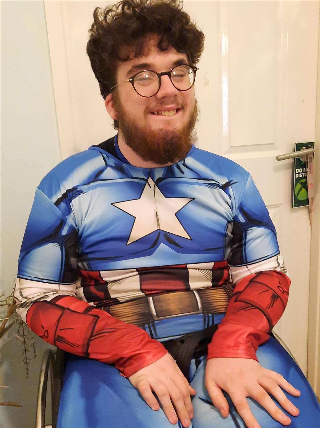 Owen West in his Captain America costume