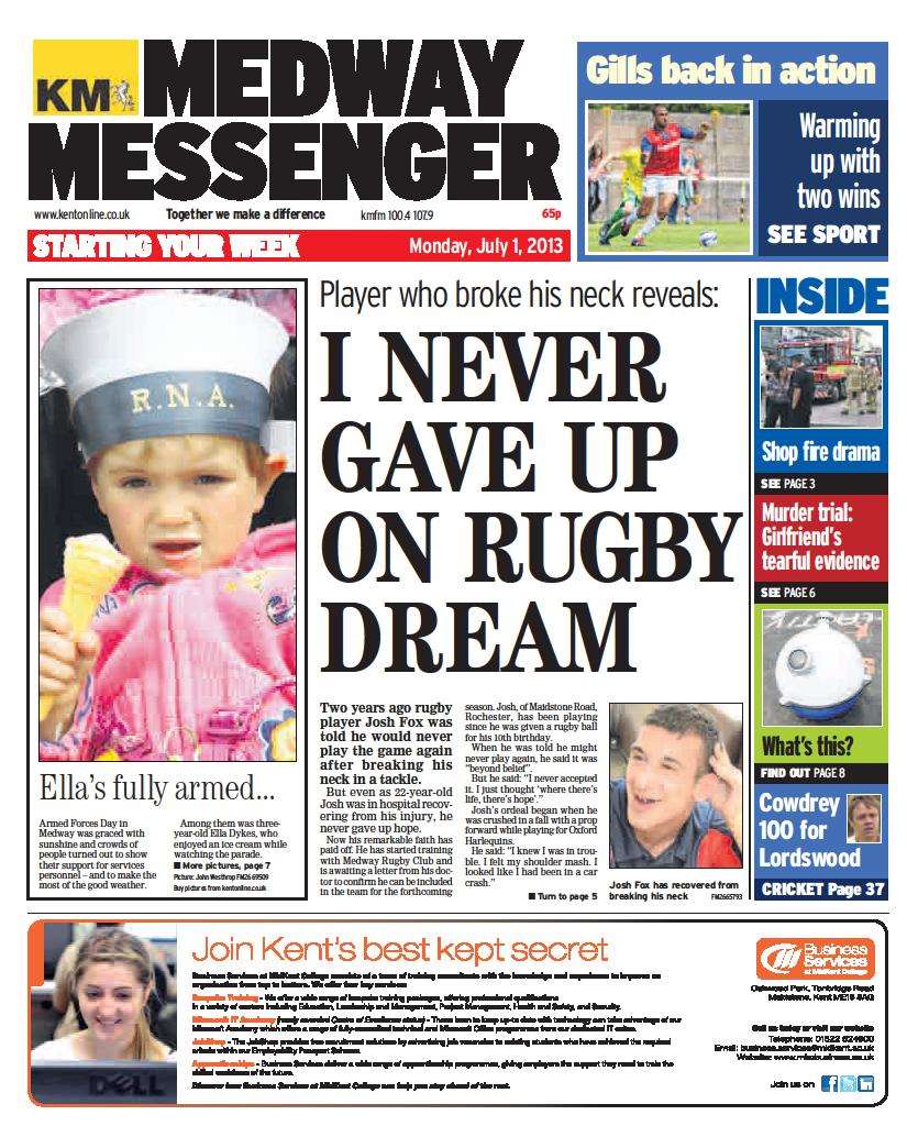 Medway Messenger front page July 1, 2013