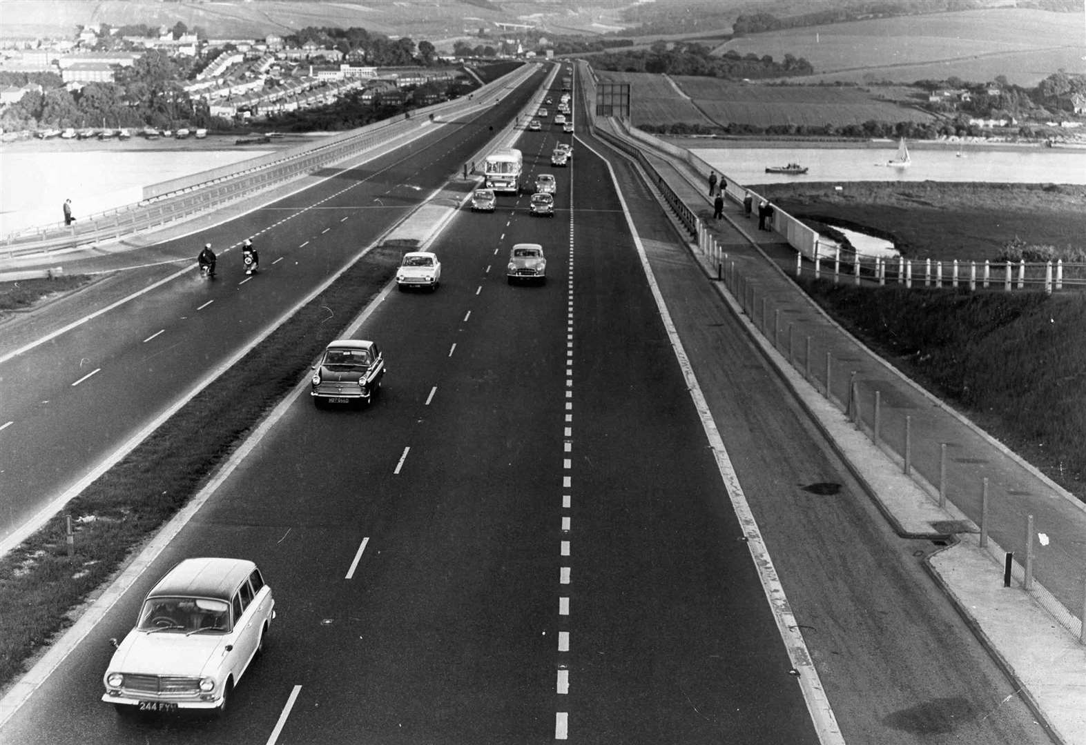 The M2 bridge in 1965. Traffic is seldom so light today