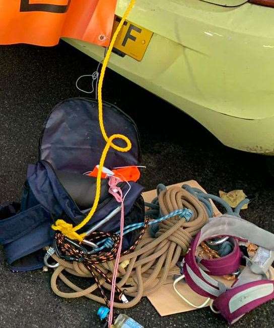 Climbing equipment, harnesses and banners were seized from the car. Picture: @kent_police