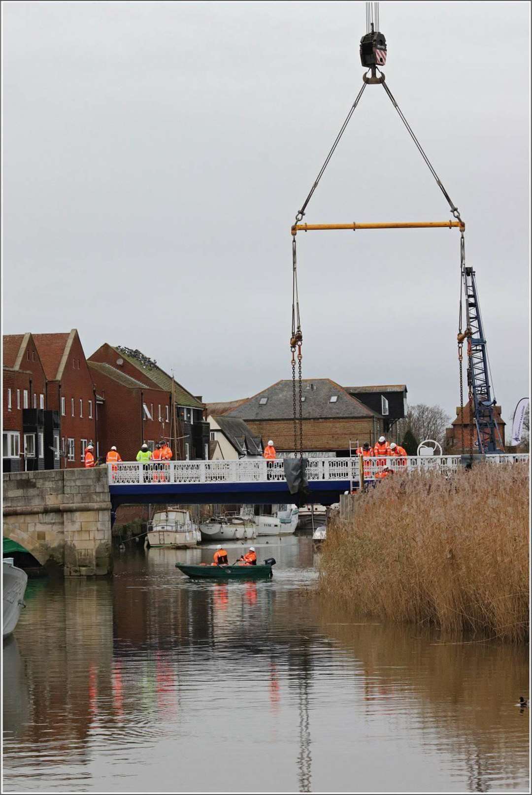 A crane was used to reinstate the refurbished Sandwich Toll Bridge on Friday, November 20 Picture: Lyn Groombridge