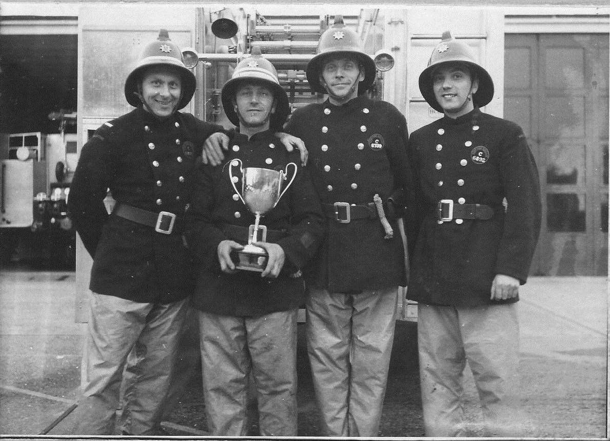 Don Bates and Peter Whent are among this group of Maidstone firemen taken in 1967. From left: Don Bates, Jim Homewood, Peter Whent and Barrie Lines