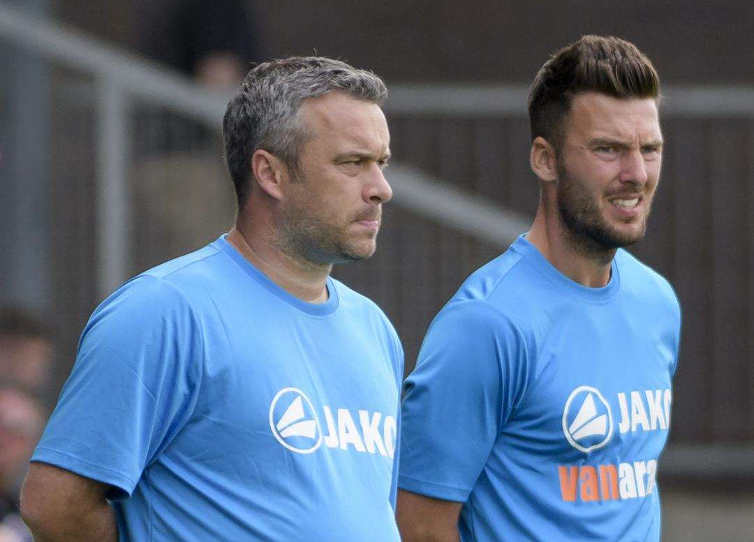 Adam Flanagan, left, alongside fellow joint-boss Jamie Coyle, is concerned about Dartford's lack of creativity Picture: Andy Payton