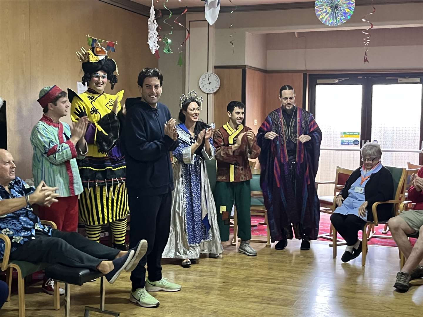 The panto cast, including Towie's James 'Arg' Argent, gate-crashed a seated exercise class to surprise hospice patients