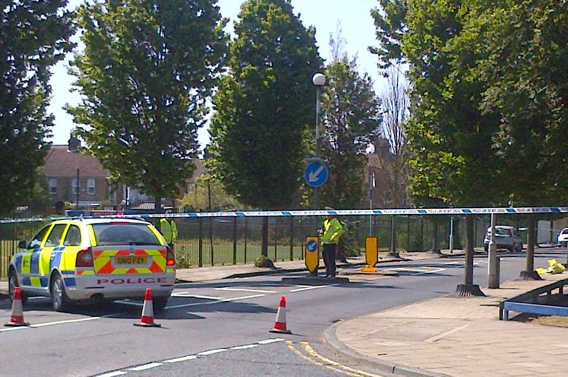 Police taped off Avenue of Remembrance in Sittingbourne after a man was hit by a car
