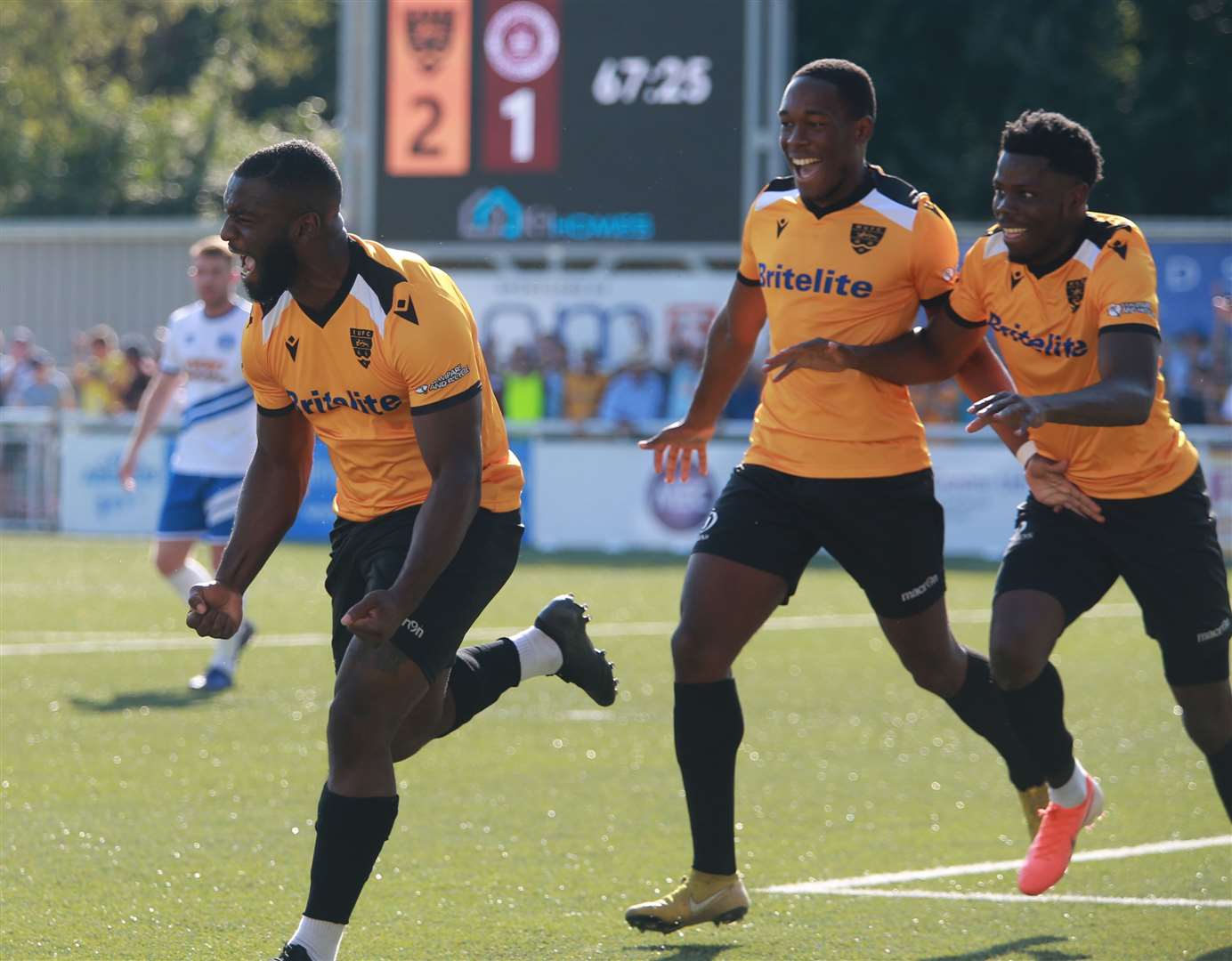 Delight for Ibby Akanbi after putting Maidstone 3-1 up Picture: John Westhrop
