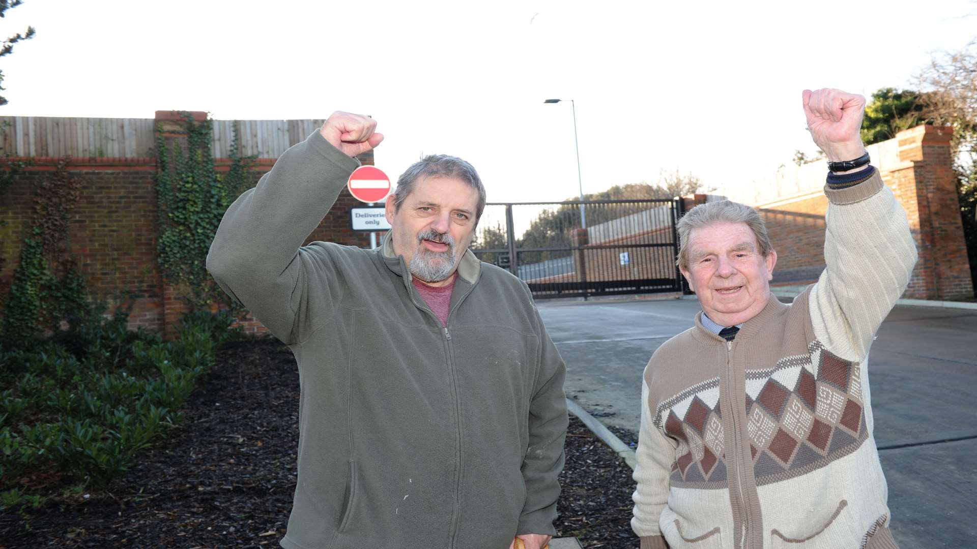 Colin Mattick and Colin Meredith standing outside the Sainsbury's delivery yard