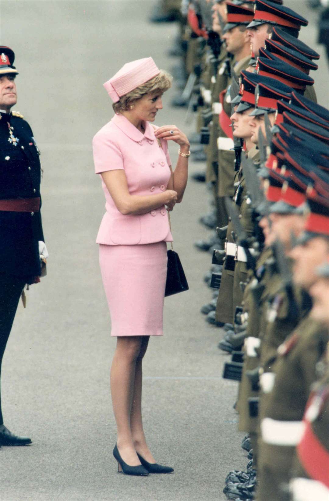 Princess Diana presented her regiment, the Princess of Wales's Royal Regiment with its new colours at Howe Barracks, Canterbury, 1995