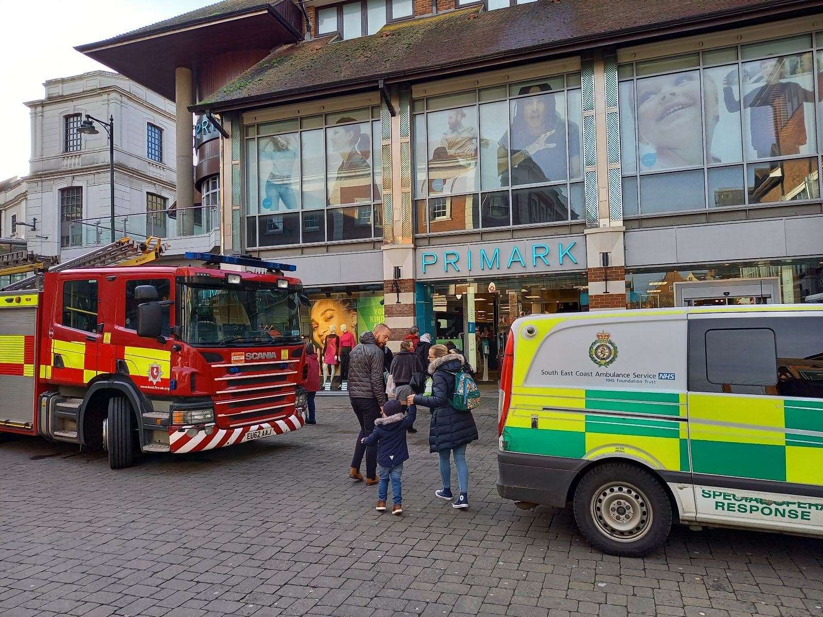 Fire engine and paramedics outside Primark in Canterbury