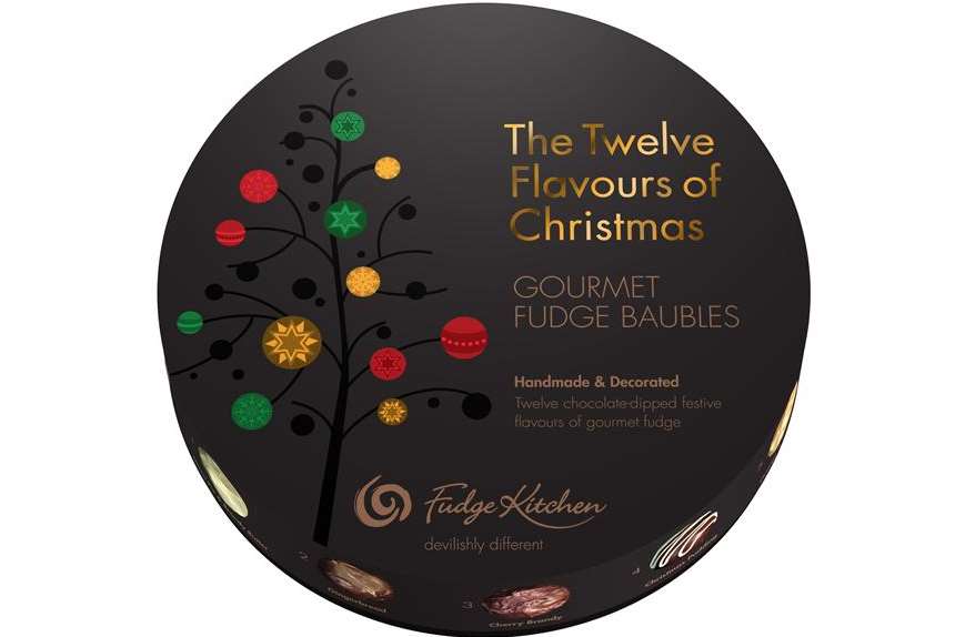 Fudge Kitchen’s limited edition gift box of 12 chocolate-covered fudge baubles is new for 2014. Flavours include Christmas pudding and mince pie. 01303 864400 www.fudgekitchen.co.uk