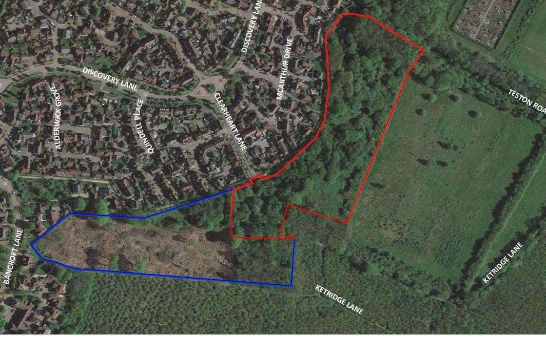 The red outline shows the extent of this application. The area outlined in blue is also owned by the Tregothnan Estate