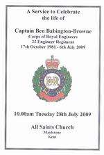 Order of Service for Ben Babington-Browne