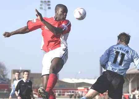 HEAD HELD HIGH: Goal scorer Francis Duku in action against Northwich Victoria