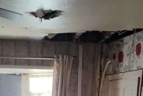 Stacey Sells and Mark Thwaites have been living in Premier inn after house ceiling collapses. Picture: Stacey Sells