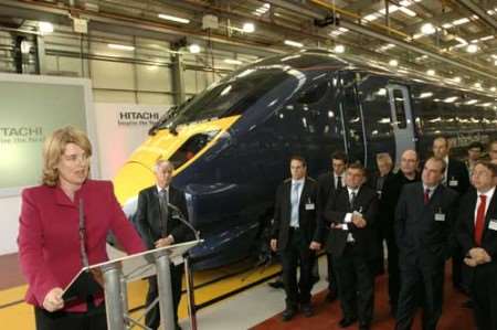 Transport Secretary Ruth Kelly speaks at the arrival of the train. Picture: DAVE DOWNEY