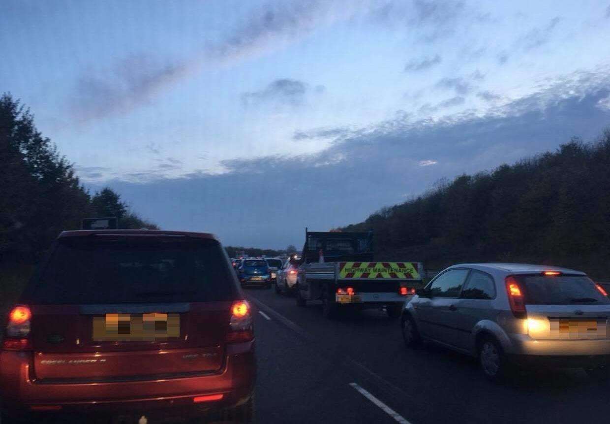 Traffic is queuing on the A249. Picture: Steve Wolfe