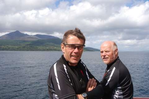 David How and Bob Marchbank on a ferry to Arron.