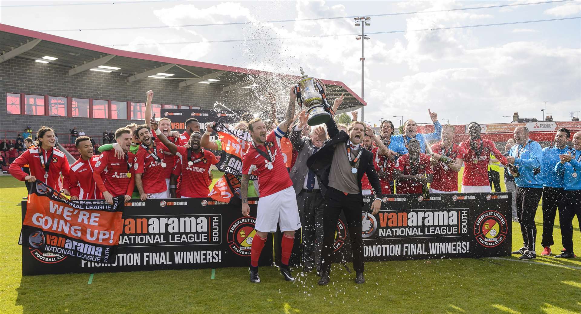 Ebbsfleet celebrate promotion to the National League in 2017 Picture: Andy Payton