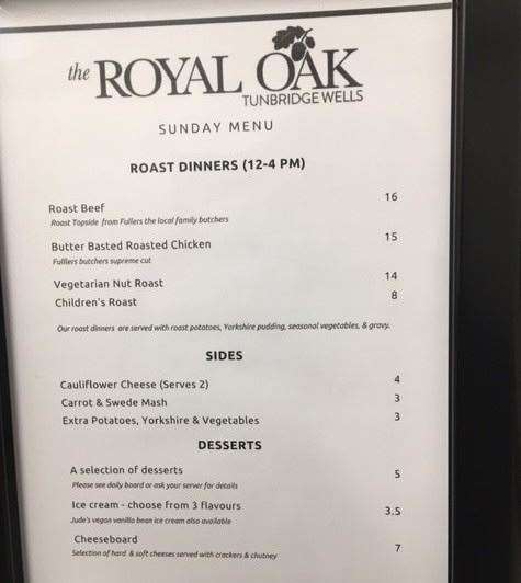 Sunday roasts are served between noon and 4pm