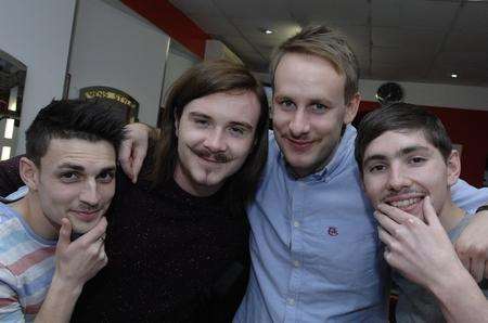 Anton Antoni, Andy Crump, James Amos and Aaron Dawkins at Men's Style in Deal High Street - taking part in Movember