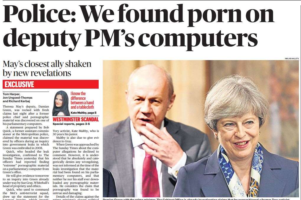 The front page of the Sunday Times