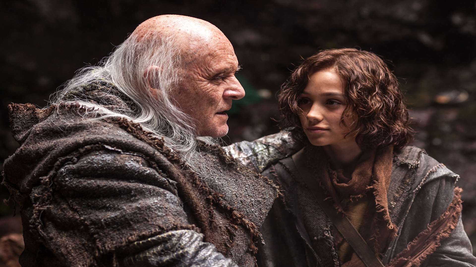 Sir Anthony Hopkins as Methuselah and Gavin Casalegno as young Shem, in Noah. Picture: PA Photo/Paramount