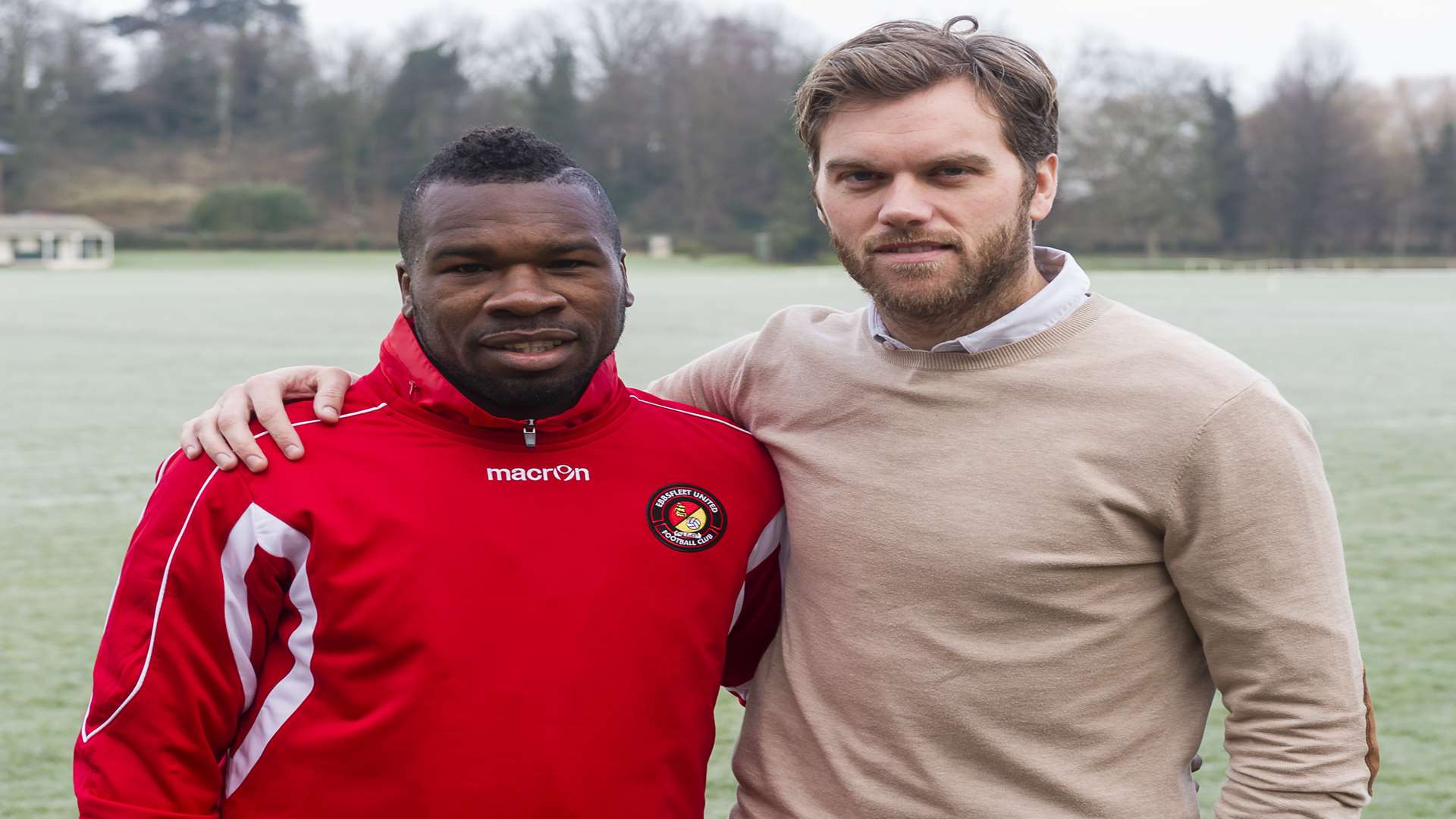 Aaron McLean with Ebbsfleet manager Daryl McMahon Picture: Andy Payton