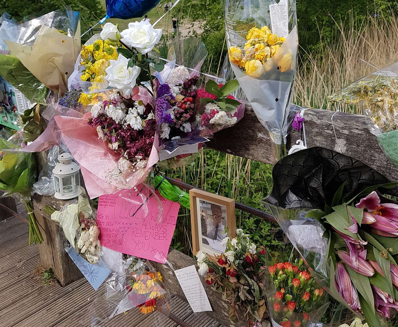 Flowers and messages were left at Dunorlan Park in memory of Matthew Mackell