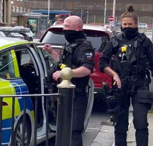 Armed police at the incident in Folkestone town centre. Pic: Mason Cran