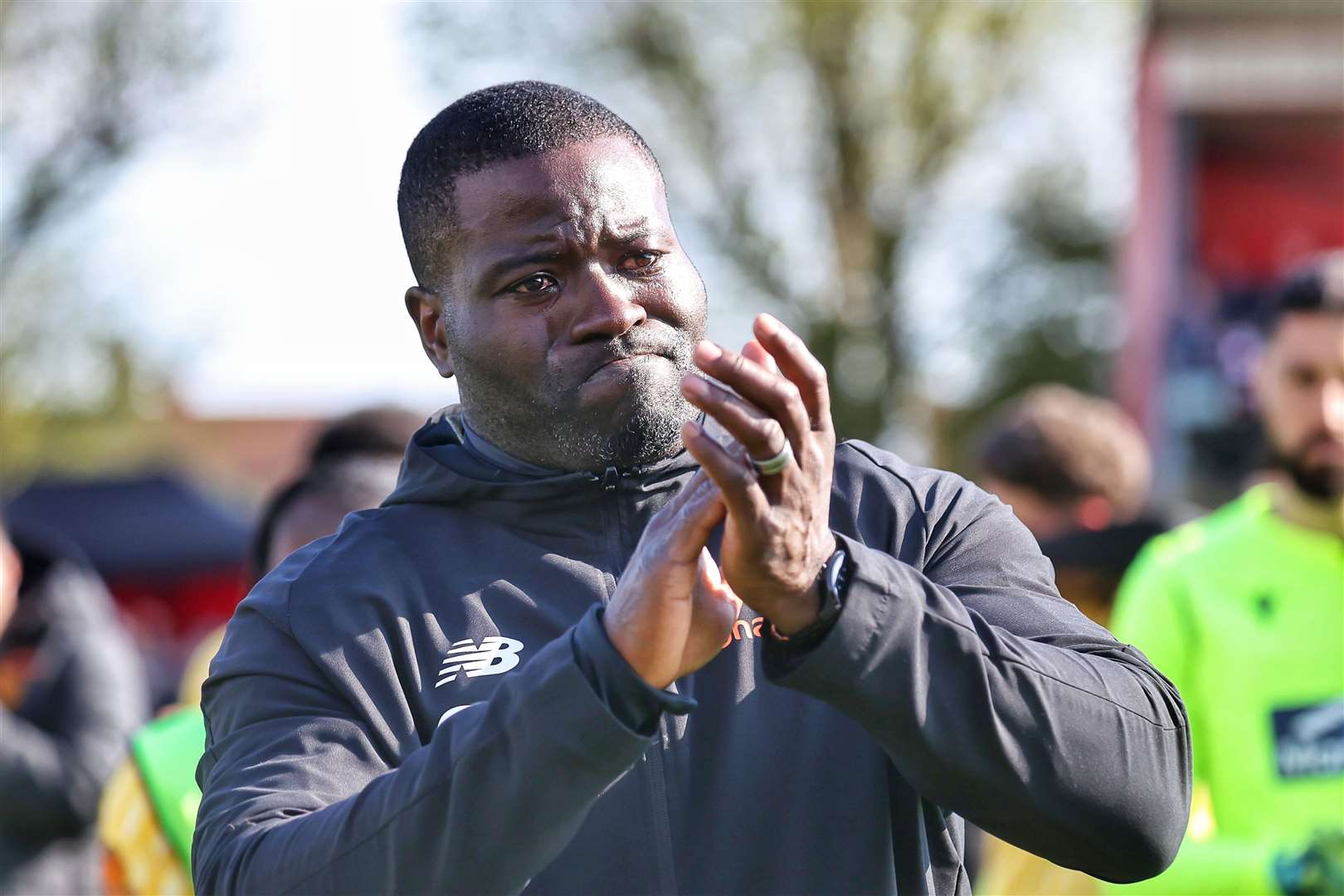 Maidstone manager George Elokobi shows his emotions at full-time. Picture: Helen Cooper